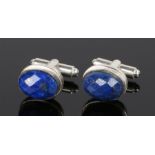 Pair of lapis lazuli cufflinks, with facetted ends on silver