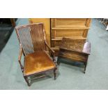 Edwardian mahogany bedroom chair, with pierced splat back, shaped arms raised on turned supports,