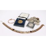 Nail form bracelet, paste set gilt necklace, Queen Elizabeth II and Prince Philip diamond jubilee