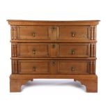 18th Century oak geometric chest of drawers, the rectangular top above three long drawers and