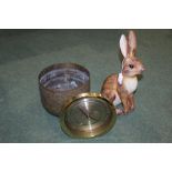 Indian brass jardinière, a rabbit statue and a Seiko world clock, (3)