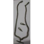 Silver pocket watch chain with T bar, 42cm long, together with two spare silver clips, 0.9oz