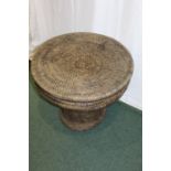 Filipino basket weave occasional table, the circular removable top revealing an open interior,