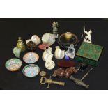 Collection of works of art, to include a 19th Century Chinese ivory puzzle ball, carved elephants,