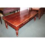 Dark stained coffee table with two frieze drawers, 154cm wide