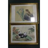 Two Oriental pictures depicting a kitten and pandas (2)