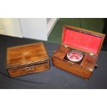 Victorian rosewood tea caddy, of sarcophagus form, the interior with two lidded compartments and a