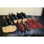 Yves Saint Laurent gentleman's shoes, to include a red suede pair, three black leather pairs and a