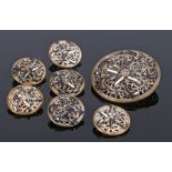 Collection of Victorian buttons, in bright cut steel mounted on fret roundels, (7)