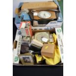 Cigarette lighters, quartz clock movements and accessories, mantel and alarm clocks, pair of
