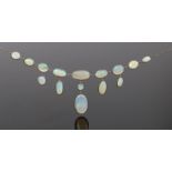 Opal effect necklace, with a row of stones and three drops, 39cm long