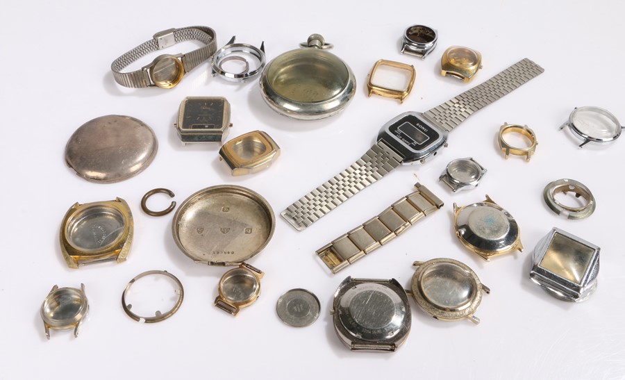 Watch cases, to include two halves of silver pocket watch cases, Dennison watch case with military