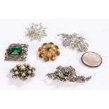 Seven marcasite, quartz and paste brooches (7)