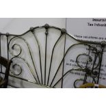 Antique brass metal double bead headboard, with scroll decoration, 183cm wide