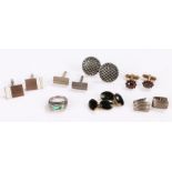 Three pairs of continental silver cufflinks, stamped 835 and 800, silver ring, three pairs of gilt