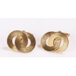 Pair of gold coloured metal cufflinks, each formed from two interlinked reeded rings, 8.1g