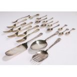 Silver and plated table cutlery, to include three silver bowling related teaspoons, Walker & Hall