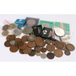 Coins to include Victorian half crown, pennies, commemorative crowns (qty)