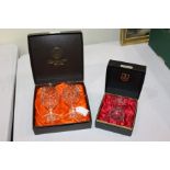 Pair of Webb lead crystal wine glasses, housed in a fitted case, Edinburgh Crystal whisky glass in