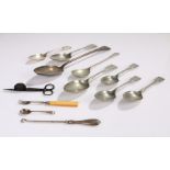 Silver handled button hook, pair of scissor action wick trimmers, plated cutlery to include