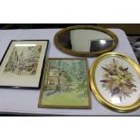 Margaret Kennedy Scott framed flower pressing, together with a wall mirror, a watercolour and a