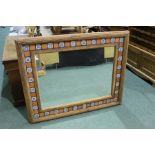 Pine wall mirror with tiled border, 125cm x 100cm