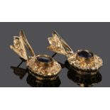 Pair of Maltese sapphire and diamond earrings, with a central sapphire and diamond surround, 12mm