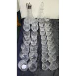 Collection of cut glass, to include whisky tumblers, brandy balloons, decanters, etc, (qty)
