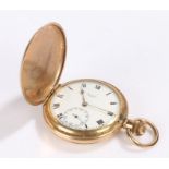 Limit gold plated hunter pocket watch, the signed white dial with Roman numerals and subsidiary
