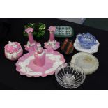 Collection of glass and porcelain, to include art glass, a dressing table set, etc, (qty)