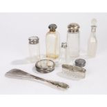 Collection of silver mounted glass dressing table pots, silver mounted glass sugar dredger, silver