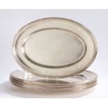 Eight Christofle France oval meat dishes, with reeded borders, 45.5cm x 32cmSurface scratches and