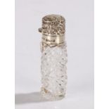 Edward VII silver and clear glass scent bottle, Birmingham 1904, maker Levi & Salaman, the scroll