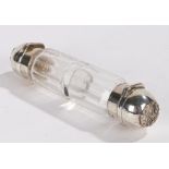 Leuchars & Son silver mounted double ended scent bottle, the decagonal clear glass body with domed