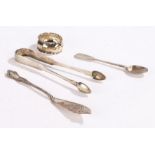 Silver, various dates and makers, to include sugar tongs, teaspoon, napkin ring, butter knife, 2.5oz