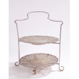 Mappin & Webb Prince's plate cake stand, with two removable pierced dishes, on scrolled feet, 32cm