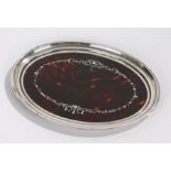 George V silver and tortoiseshell dressing table tray, Birmingham 1924, marks rubbed, the oval