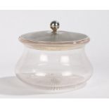 Early 20th Century silver and clear glass powder bowl, Birmingham, marks rubbed, the engine turned