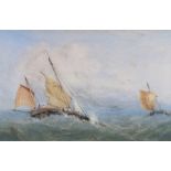 John Moore (1824-1908), fishing boats in a stiff breeze, pastel, housed in a glazed gilt frame