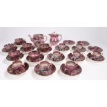 Davenport puce lustre decorated porcelain tea and coffee set, decorated with figures and cattle,