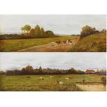 Ann E Williamson (fl. 1911-1940) Landscape with cattle grazing; landscape with cattle drove oil on