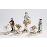 Pair of Dresden porcelain figures, of a couple going to the hunt, 15cm high, a Meissen porcelain