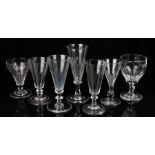 Collection of 18th and 19th Century glasses, to include two George III flutes, three 19th Century