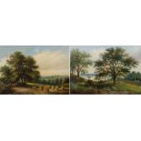 Pair of 19th Century landscape scenes, the first with boats in a river with trees to the foreground,