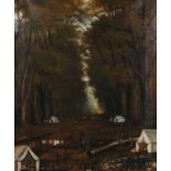 W H Marsh (19th Century), Naïve school, Military encampment in a woodland setting oil on canvas