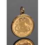 Gold coin pendant, with an Elizabeth II 1/20oz coin within the loop, gross weight 2 grams