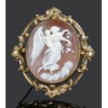 19th Century cameo brooch, with an angel and putto carved to the shell, 66mm high