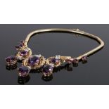 Impressive amethyst and diamond set necklace, with a total amethyst weight at 92 carats and an