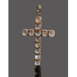 Moonstone set crucifix, the cross set with cabochon cut moonstones, 67mm long