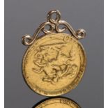 George III pendant mounted Sovereign, with a loop pendant top